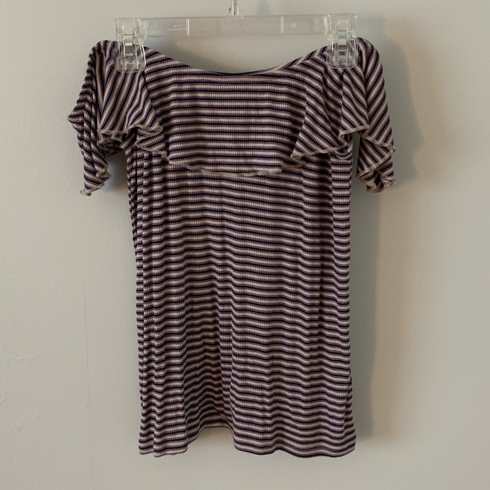 Navy Blue Striped Off-the-Shoulder Top